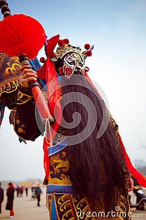 Xiâ€˜â€™an, China-Feb 13, a folk artist performing Shehuo,Shehuo is a nonmaterial cultural heritage to celebrate the New Year Editorial Stock Photo